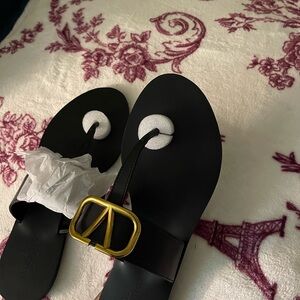 Valentino Black Sandals with Gold Accent